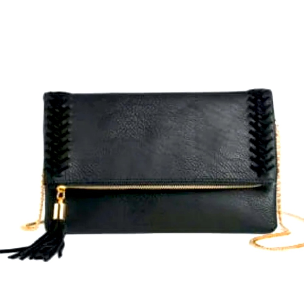 Moda Luxe Black Leather Elegant Evening Wear Clutch